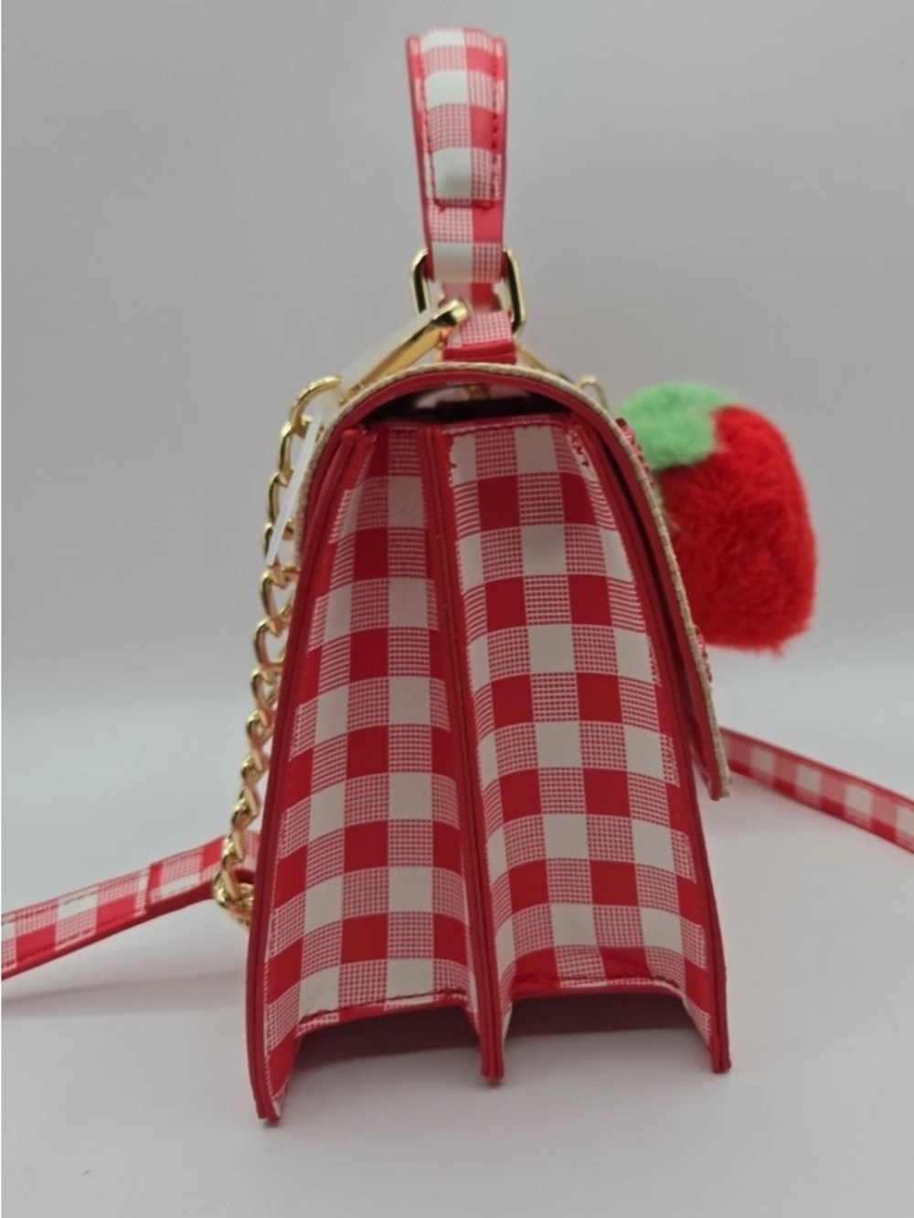 Betsey Johnson Red Gingham Strawberry Charm Crossbody Bag - Picture 16 of 16